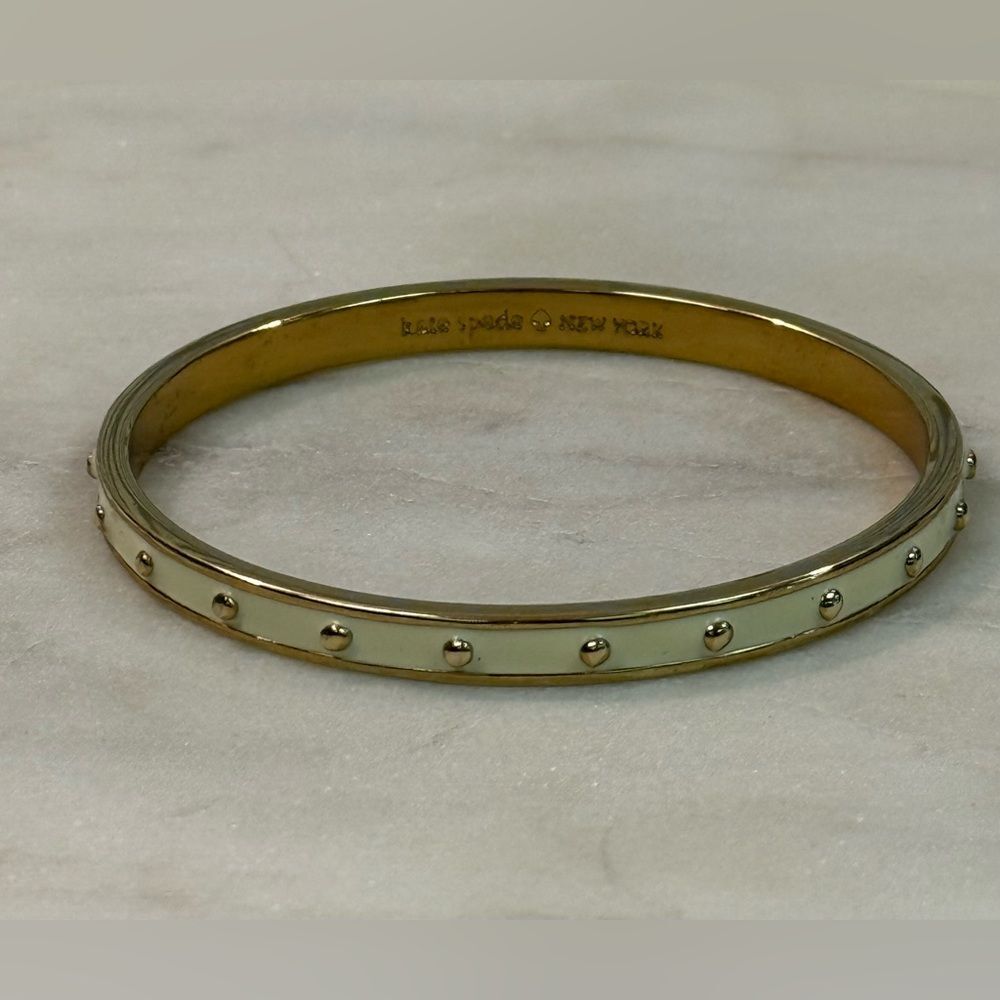 Kate Spade White Enamel Studded Gold Bangle Bracelet